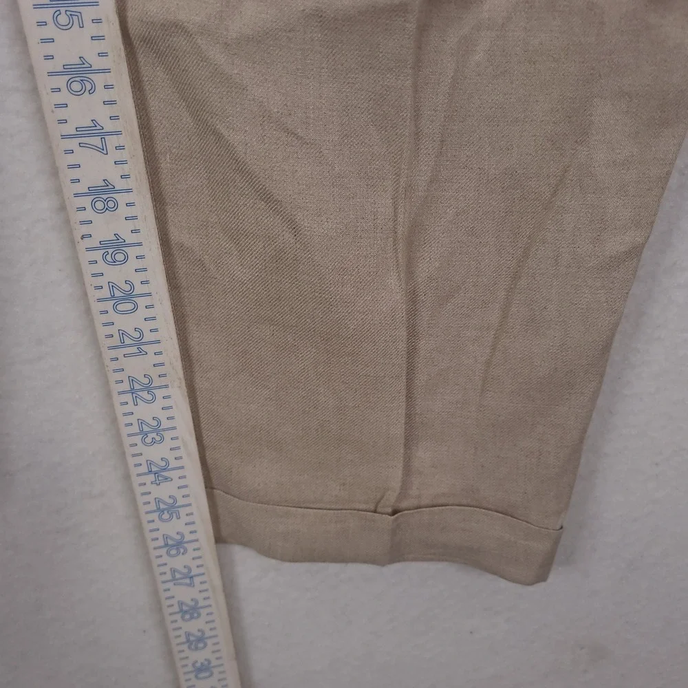 Ermenegildo Zegna Linen Trousers Mens 50 Beige Pleated Cuffed Italian Luxury